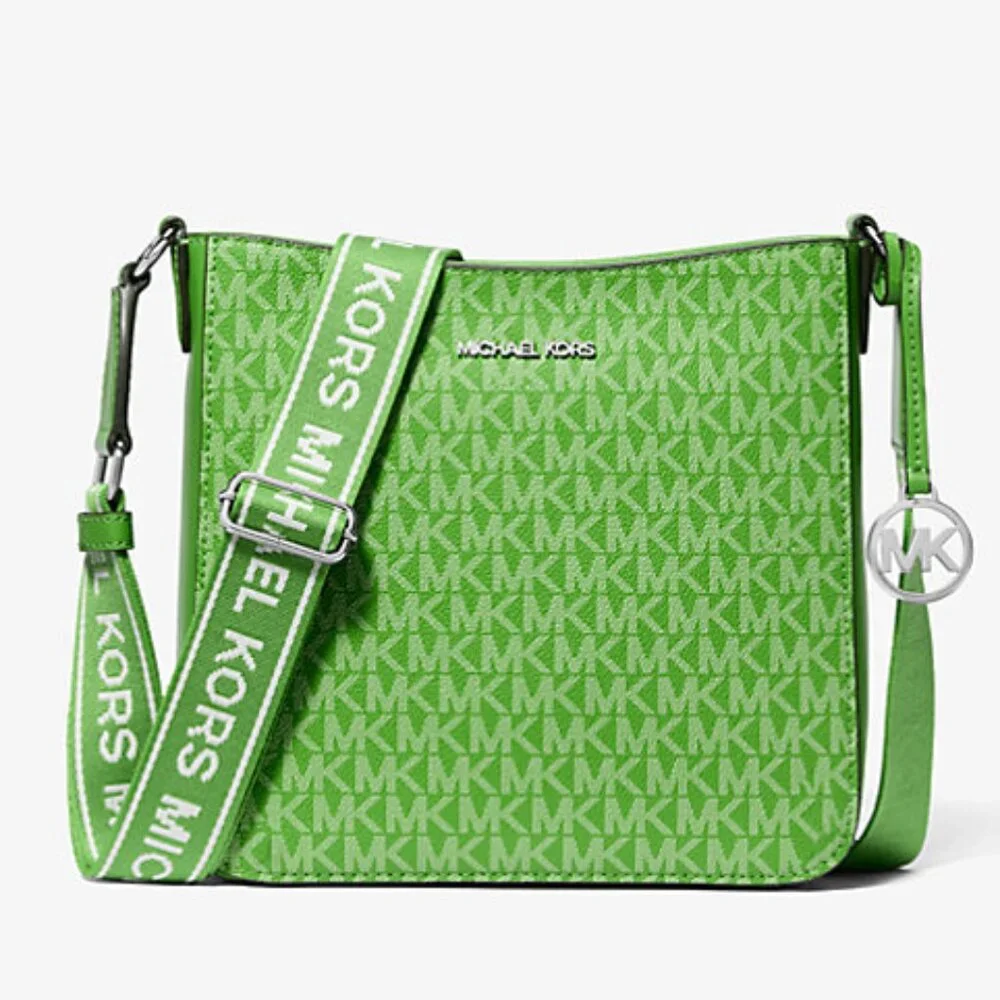 New Michael Kors Jet Set Travel Small Signature Logo Messenger Bag Jungle Green